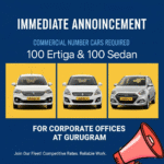 Required 100 Sedan Cabs on 10Rs. KM Per day 200-250 KM Running